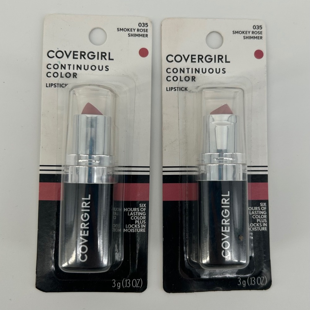 Lot of 2 Covergirl Continuous Color Lipstick 035 Smokey Rose Shimmer New Sealed